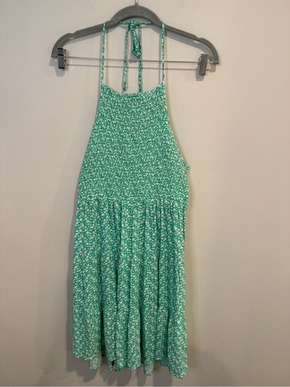 American Eagle Green and White Floral Smocked Dress Mini Cottagecore Summer - S
